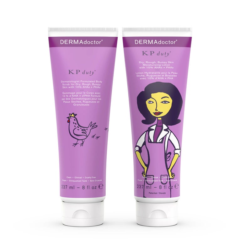 مجموعة مقشر الجسم وكريم اللوشن من DERMAdoctor KP Bump Eraser مصممة من قبل أطباء الجلد لعلاج التهاب الجريبات الشعرية للبشرة الجافة والخشنة 10 AHAs و PHAs